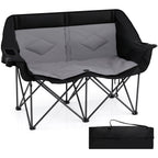 Double Camping Chair with Cup Holders Glass Racks and Mesh Pockets