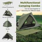 Foldable 2-Person Camping Cot Tent with Pop-up Tent Shelter and Portable Wheeled Bag-Green