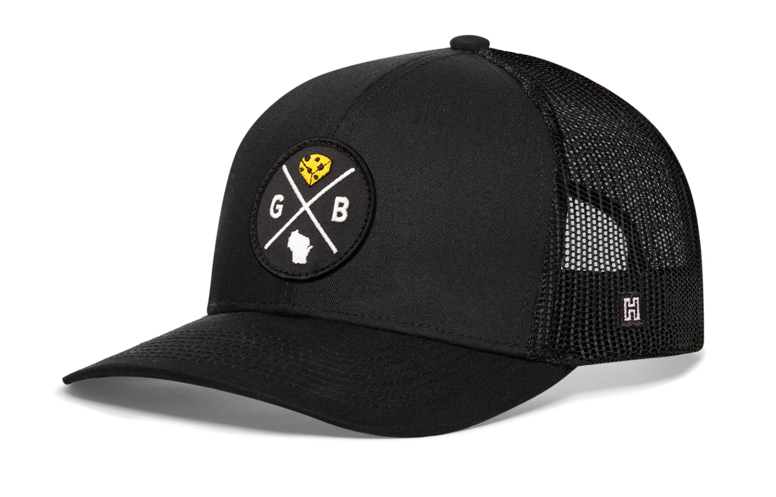 Green Bay Trucker Hat  |  Black GB Cheese X Snapback