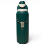 The Longhorn Hydration Bottle | 32oz Insulated Stainless Steel | Flip Straw Lid w/ Handle