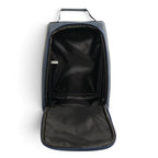 Golf Shoe Bag | Premium PU Leather Golf Shoe Organizer | Quilted Travel Shoe Case with Accessory Pocket, Carry Handle & Ventilation | Navy/White
