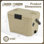 Insulated Portable Cooler Hard Shell Ice Chest with 2 Cup Holders