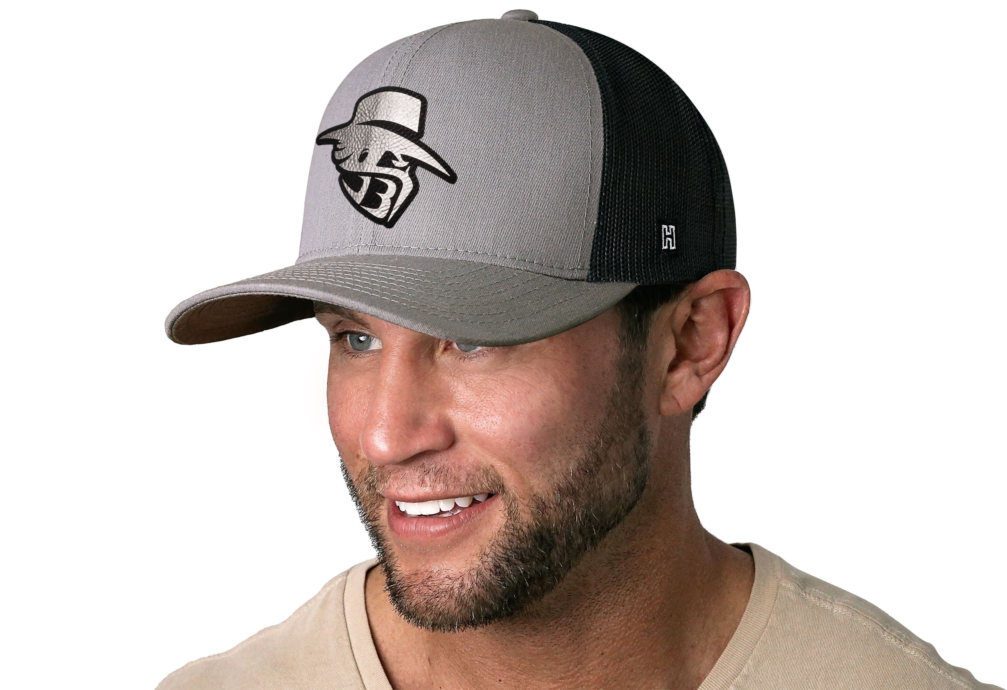 JBR Silver Logo  |  Gray Black Metallic Leather Snapback