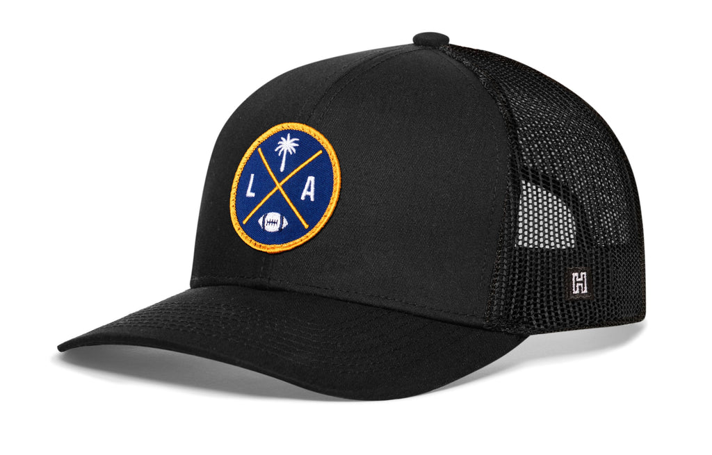 Los Angeles Trucker Hat  |  Black LA X Football Snapback