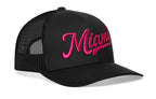 Miami Hot Pink Script Trucker Hat  |  Florida Snapback