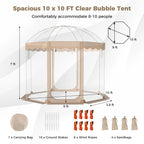Pop Up Bubble Tent 10x10 FT for 8-10 People Weatherproof Pod with 540° Panoramic Clear PVC