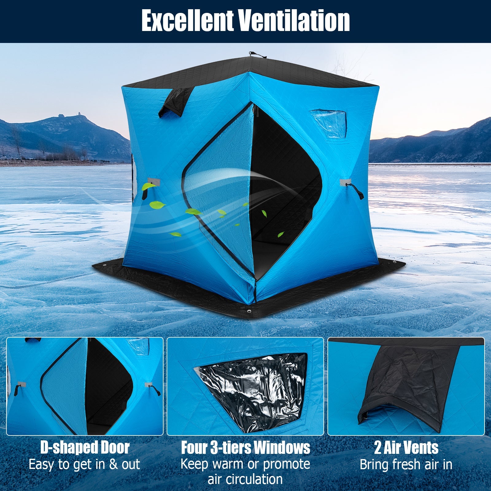 Portable 2 Person Ice Shanty with Cotton Padded Walls