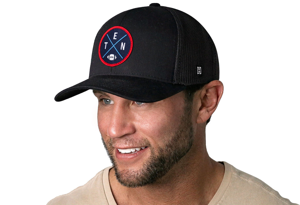 Tennessee Trucker Hat  |  Black TEN X Football Snapback