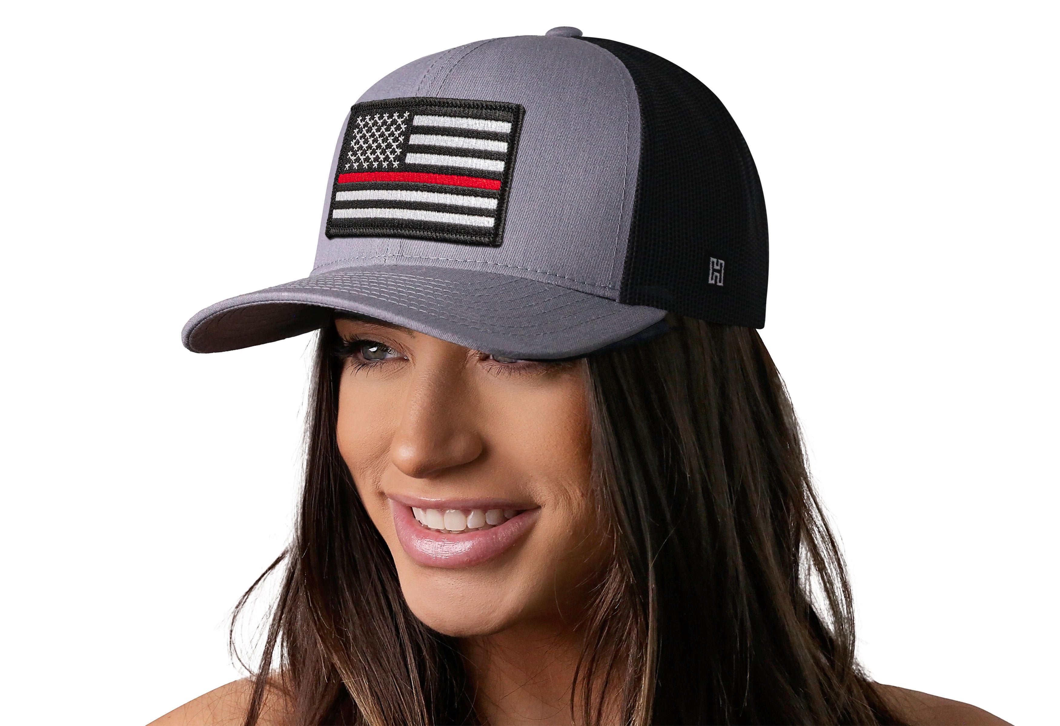 Thin Red Line Trucker Hat  |  Gray-Black Fire Snapback