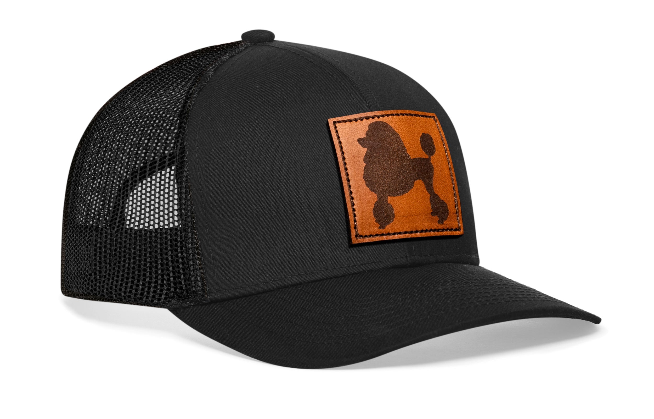 Poodle Trucker Hat Leather  |  Black Dog Snapback