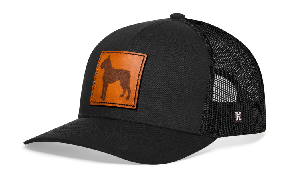 Boxer Trucker Hat Leather  |  Black Dog Snapback