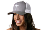 Cross Trucker Hat  |  Gray-White bold cross Snapback