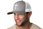 Cross Trucker Hat  |  Gray-White bold cross Snapback