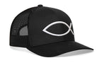 Jesus Fish Trucker Hat  |  Black bold ichthys Snapback