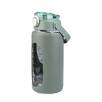 34Oz Glass Water Bottle Sports Water Bottle Motivational Water Bottle Water Intake Tracker Bottle with Straw Time Marker Silicone Sleeve Handle for Gy