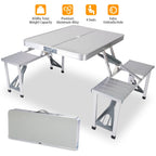 Folding Picnic Table w/ 4 Seats Umbrella Hole 33.7x26.4in Portable Aluminum Table Total 859LBS Weight Capacity for Camping Barbeque Outdoor