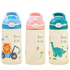 13.5Oz Insulated Stainless Steel Water Bottle Leak-proof Bottle for Kids with Straw Push Button Lock Switch Sports Water Bottle for Toddlers Boys Girl
