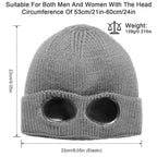Unisex Knit Beanie Hat with Goggle Chunky Winter Warm Hat Skull Cap 4 Colors