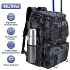 42L/11Gal Fishing Backpack Large Capacity Fishing Tackle Storage Bag with Rod Holders 16-Pocket Water-Resistant with Divider Adjustable Padded Straps