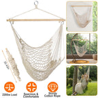 Hammock Chair Hanging Rope Seat Swing w/ Wooden Stick 220lbs Load for Patio Yard Porch Outdoor Bedroom Indoor