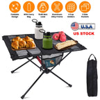 Portable Folding Camping Table Foldable Beach Table Aluminum Alloy Frame with 2 Cup Holders 2 Side Pockets Carry Bag for Picnic Camping Hiking Beach B