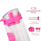Fruit Infuser Water Bottle 32OZ Juice Shaker Sport w/ Flip Top Lid Anti-Slip Grips For Office Home Sport Running Walking Hiking