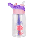 16.2Oz Leak-proof Kids Water Bottle with Straw Push Button Sport Water Bottle for Kids Crab Ship Jellyfish Rocket