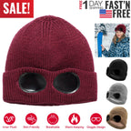 Unisex Knit Beanie Hat with Goggle Chunky Winter Warm Hat Skull Cap 4 Colors
