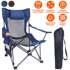 Foldable Camping Chair 330LBS Load Heavy Duty Steel Lawn Chair Collapsible Chair with Reclining Backrest Angle Cup Holder Pillow Side Pocket Carry Bag