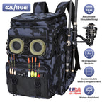 42L/11Gal Fishing Backpack Large Capacity Fishing Tackle Storage Bag with Rod Holders 16-Pocket Water-Resistant with Divider Adjustable Padded Straps