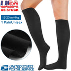 Unisex Compression Socks 15-20 mmHg Graduated Support Sports Fitness Socks for Running Athletic Circulation Recovery Polyester Solid Black