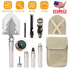Military Folding Shovel Multifunctional Survival Emergency Spade Tactical Multi Tool For Outdoor Camping Hiking Backpacking w/ Compass