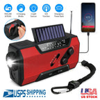Emergency Solar Hand Crank Weather Radio AM/FM/NOAA Radio SOS 2000mAh Power Bank Flashlight w/ Reading Lamp