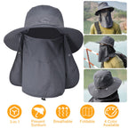 Fishing Bucket Hat Wide Brim Breathable Unisex Hat Sunlight-proof Removable Neck Face Fishing Cap For Fishing Hiking Traveling
