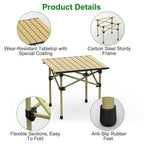 Folding Camping Table Portable Lightweight Carbon Steel Roll-up Picnic BBQ Desk with Carry Bag Heavy Duty for Outdoor Beach Backyard Party Patio Campi