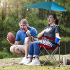 Foldable Beach Chair with Detachable Umbrella Armrest Adjustable Canopy Stool with Cup Holder Carry Bag for Camping Poolside Travel Picnic Lawn Chair