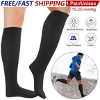 Unisex Compression Socks 15-20 mmHg Graduated Support Sports Fitness Socks for Running Athletic Circulation Recovery Polyester Solid Black