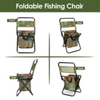 Foldable Fishing Chair With Backrest Built-In Cooler Bag Portable Handle Outdoor Lightweight Fishing Stool For Camping Hiking Hunting