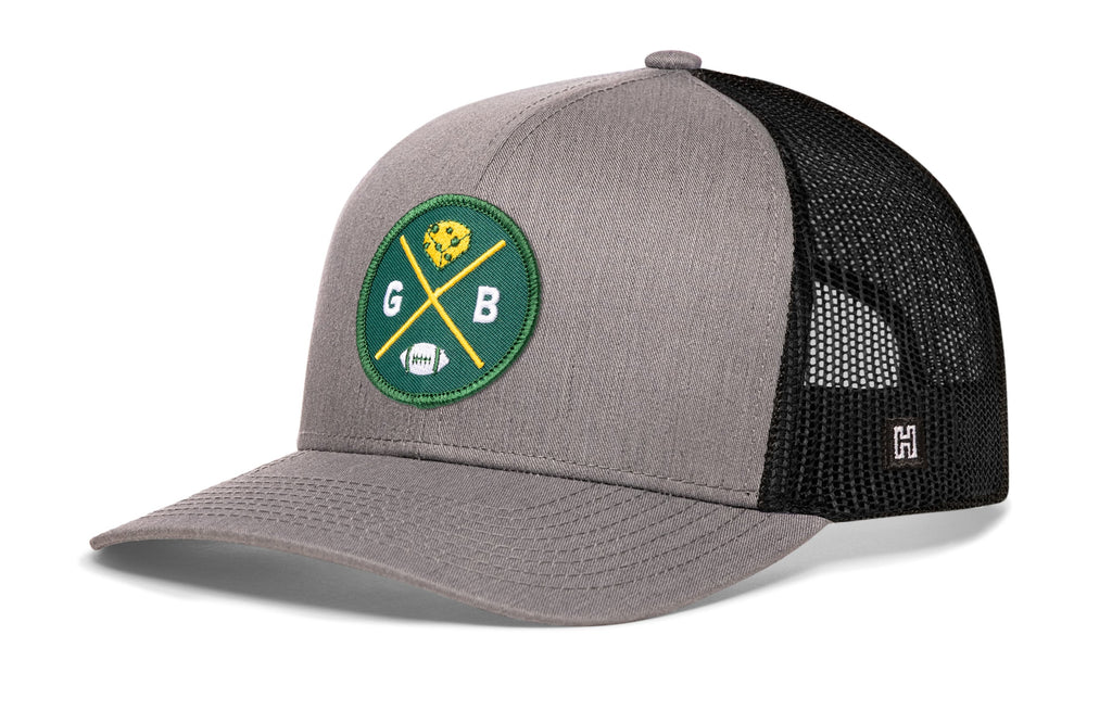 Green Bay Trucker Hat  |  Black GB Cheese X Football Snapback