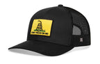 Dont Tread On Me Trucker Hat  |  Black Gadsden Flag Yellow Snapback