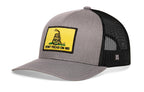 Dont Tread On Me Trucker Hat  |  Gray-Black Gadsden Flag Yellow Snapback