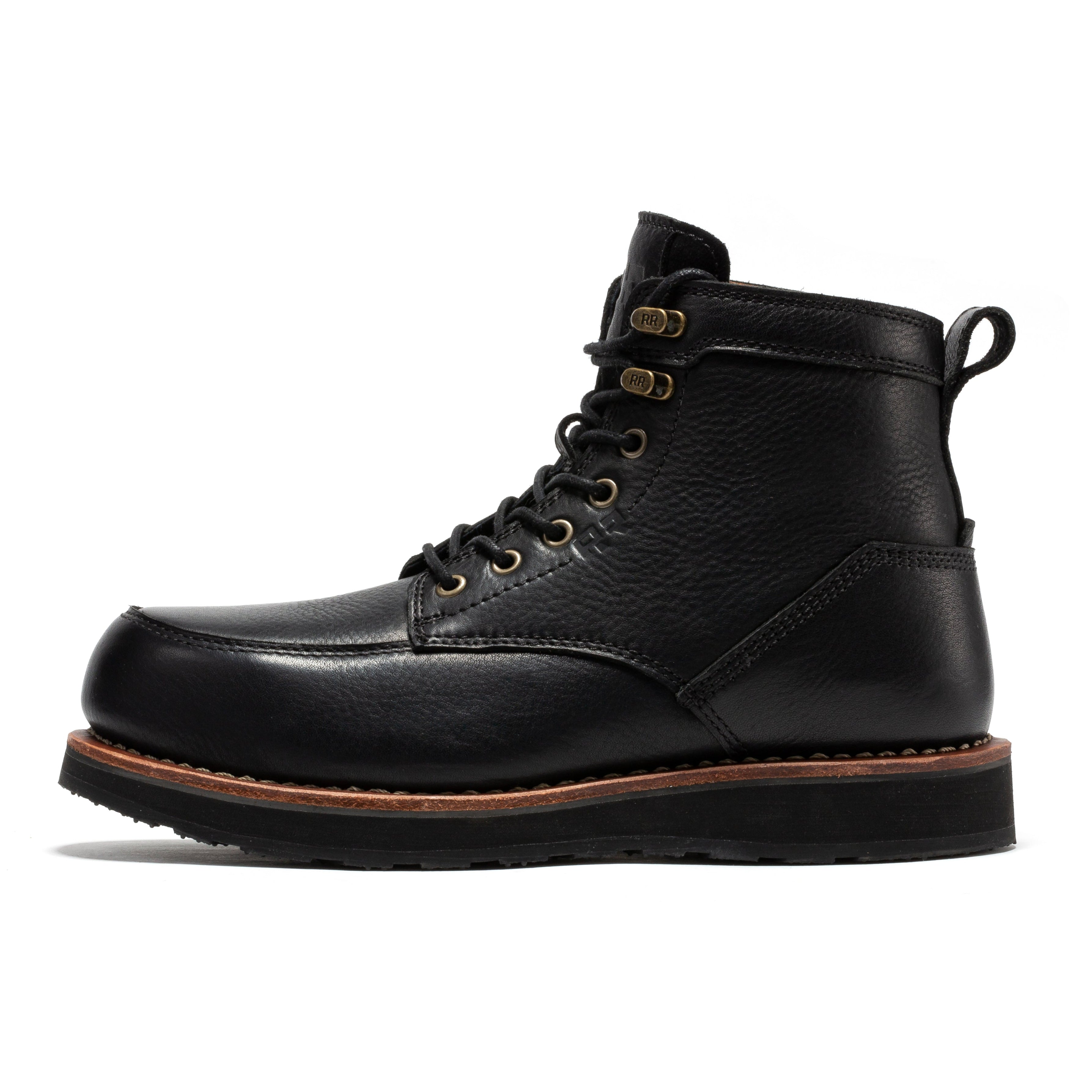 ROCKROOSTER Edgewood Men's 6 Inch Black Steel Toe Wedge Work Boots SAP610BK