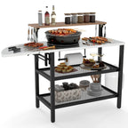 Outdoor Foldable Grill Table with Flip-Up Top and 2 Storage Shelves for Backyard Garden